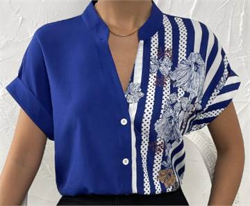 Camisa con botón de estampado floral A rayas